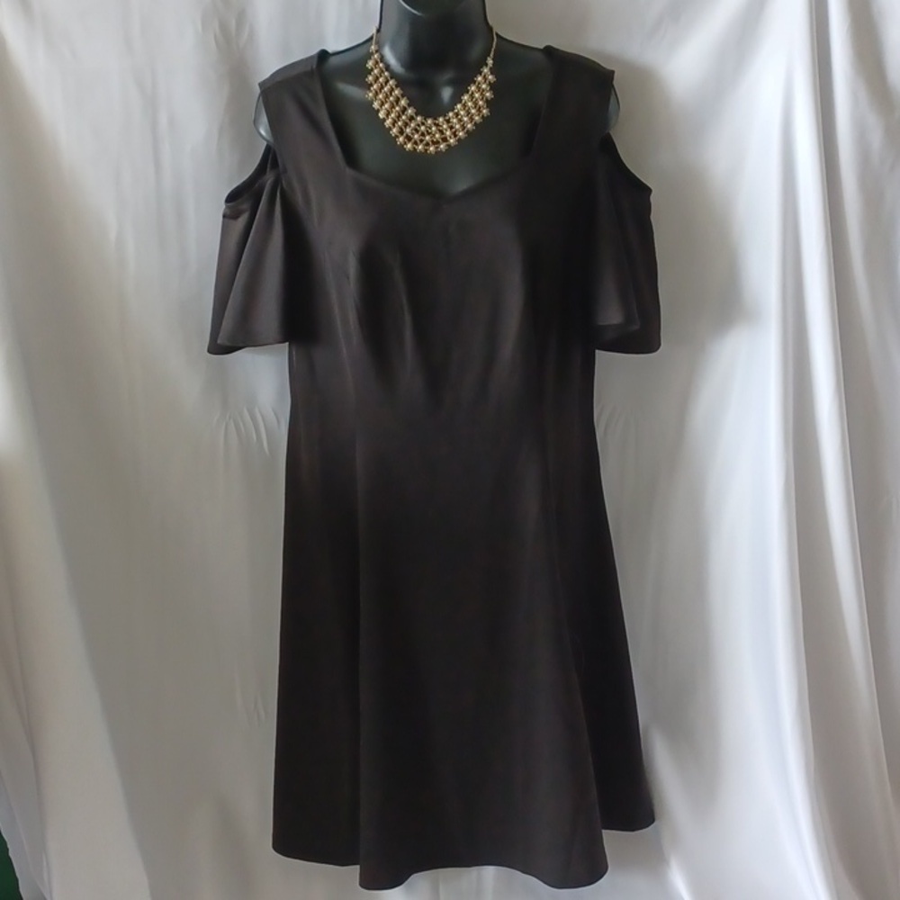 Jasambac dress, Black, cold shoulder, swing skirt, XL